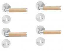 Beslagsboden indendørs dørgreb inkl nøgleskilt - Børstet krom/eg - Sæt á 4 stk