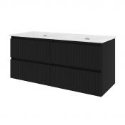 Sanibell Proline 120 m�bels�t m/lameller, 4 skuffer og dobbeltvask - Uden hanehul - Mat sort