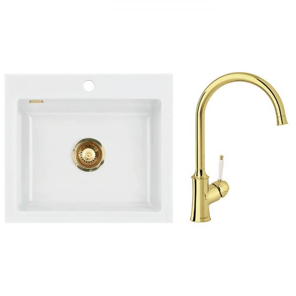 Lavabo Mera 57 porcel&aelig;nsk&oslash;kkenvask m/k&oslash;kkenarmatur i poleret messing