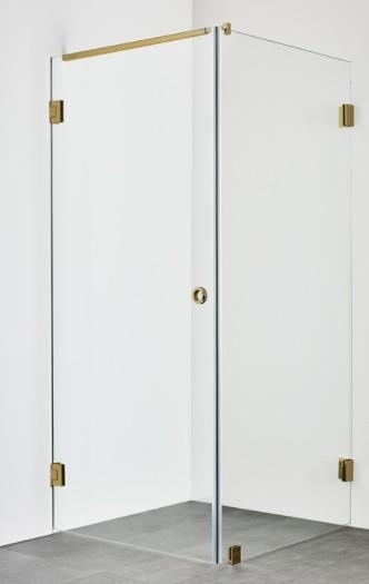 Hafa Infinity bruseniche m/fast v&aelig;g - Klar glas - Messing - 90x90 cm