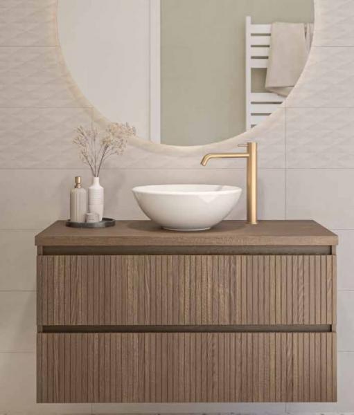 Sanibell Proline 80 m&oslash;bels&aelig;t m/bordplade og bowlevask - Terra eg