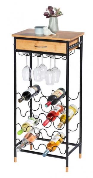 Wenko Loft vinreol m/glasholder og skuffe - Sort/bambus Wenko Loft vinreol m/glasholder og skuffe - Sort/bambus