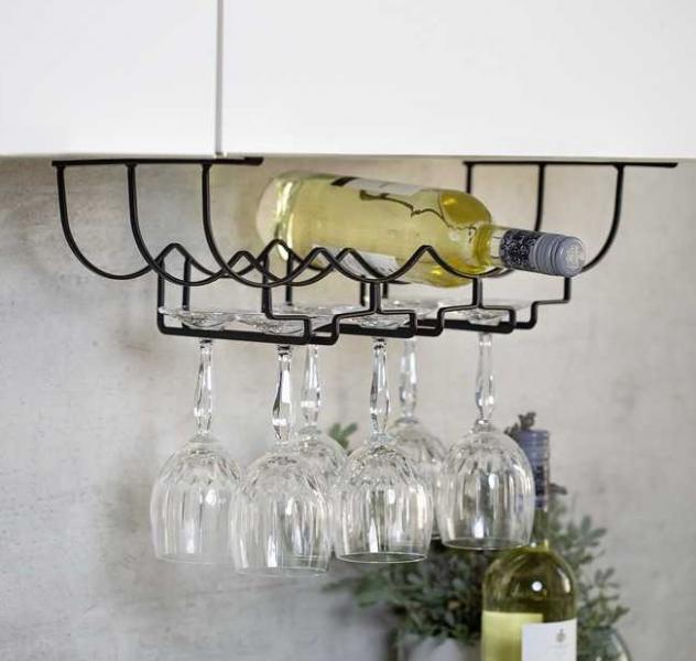Wenko vinreol m/glasholder til køkkenoverskab - Sort Wenko vinreol m/glasholder til køkkenoverskab - Sort
