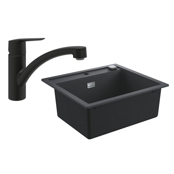 Grohe K700 køkkenvask i komposit m/Start køkkenvandhane i mat sort Grohe K700 køkkenvask i komposit m/Start køkkenvandhane i mat sort
