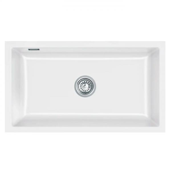 Lavabo Mera 80 U porcelænskøkkenvask m/krom afløb - Hvid Lavabo Mera 80 U porcelænskøkkenvask m/krom afløb - Hvid