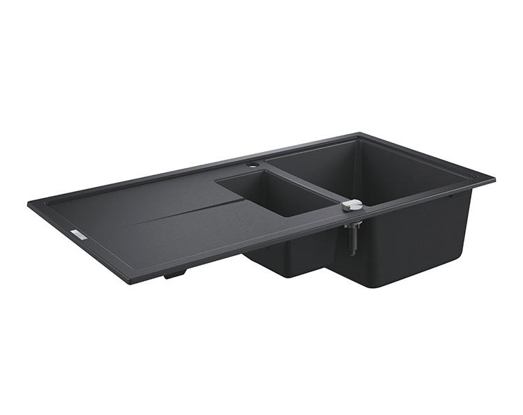 Grohe K400 k&oslash;kkenvask m/afl&oslash;bsbakke og skyllesk&aring;l - Sort granit