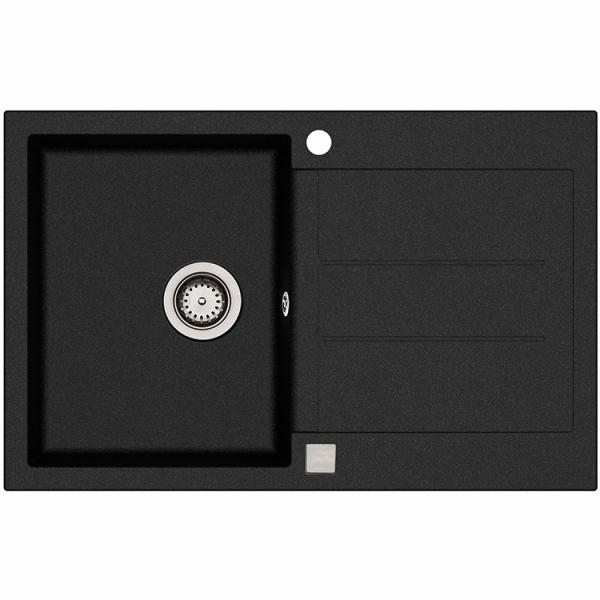 Lavabo Saturn 780 køkkenvask m/afløbsbakke i komposit - Sort/krom Lavabo Saturn 780 køkkenvask m/afløbsbakke i komposit - Sort/krom