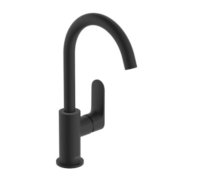 hansgrohe Rebris S 210 h&aring;ndvaskarmatur m/svingtud og l&oslash;ft-op bundventil - Mat sort