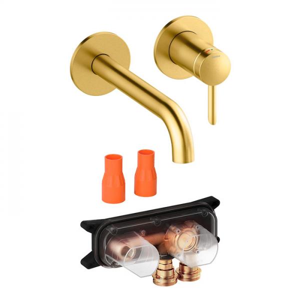 Damixa Iris komplet h&aring;ndvaskarmatur til indbygning - B&oslash;rstet messing