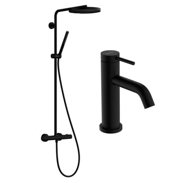 hansgrohe Pulsify S Puro 1jet & Tecturis komplet pakke til badev&aelig;relset - Mat sort