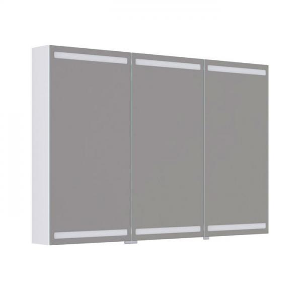 Dansani Level spejlskab 120 m/lys, lysstyring, 3 l&aring;ger og tr&aelig;bakker - Hvid mat