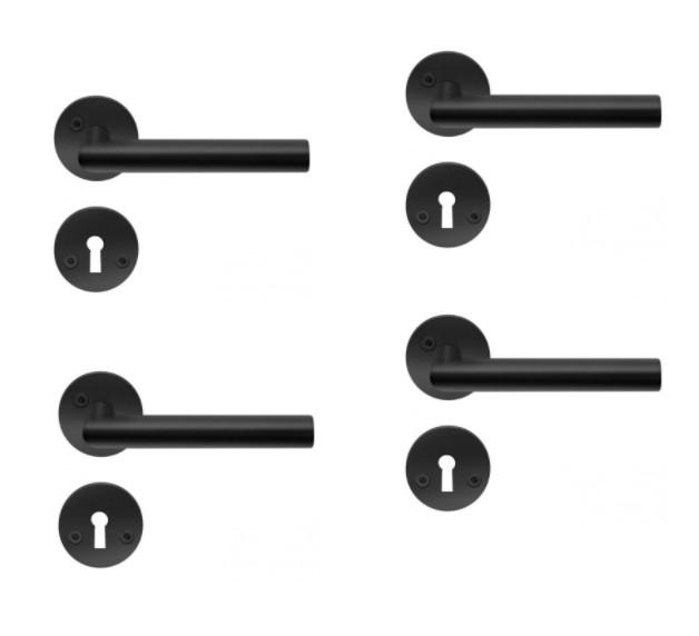 Beslagsboden indendørs dørgreb inkl nøgleskilt - Mat sort - Sæt á 4 stk Beslagsboden indendørs dørgreb inkl nøgleskilt - Mat sort - Sæt á 4 stk