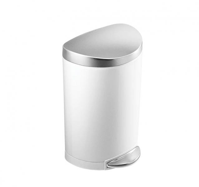 Simplehuman halvrund toiletspand 10L - Hvid/st&aring;l