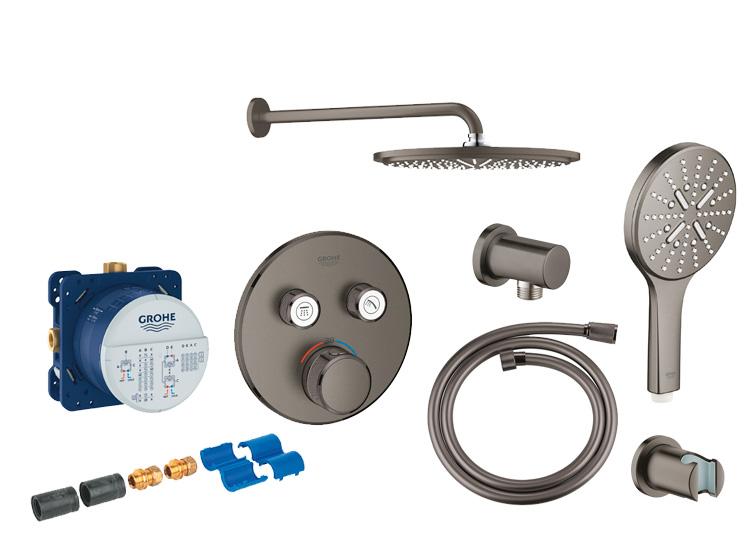 Grohe SmartControl komplet brusesystem m/ Rainshower 310 hovedbruser og SmartActive til indbygning - B&oslash;rstet Hard Graphite