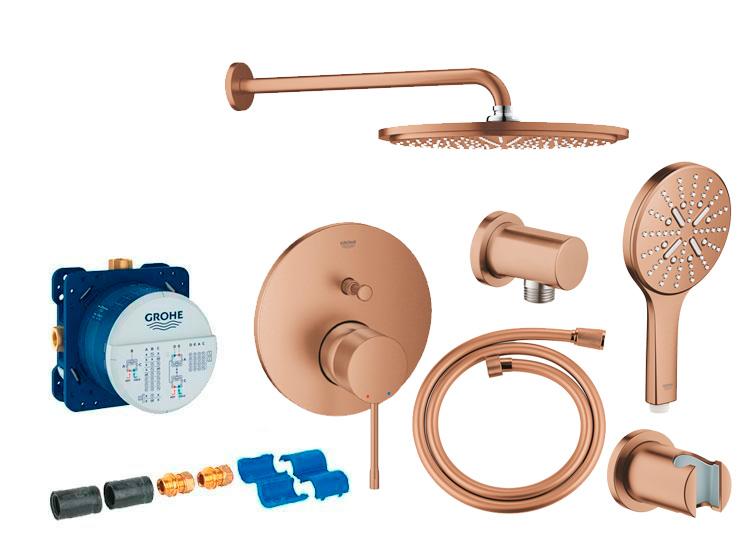 Grohe Essence komplet brusesystem m/Rainshower 310 hovedbruser & SmartActive h&aring;ndbrus til indbygning - B&oslash;rstet warm sunset