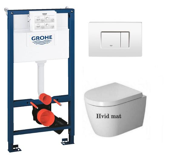 Duravit Me by Starck Compact Rimless - Hvid Mat m/wondergliss toiletpakke inkl. s&aelig;de m/soft-close, mellem cisterne og hvid betjening