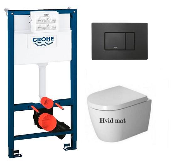 Duravit Me by Starck Compact Rimless - Hvid mat m/wondergliss toiletpakke inkl. s&aelig;de m/soft-close, mellem cisterne og mat sort betjening