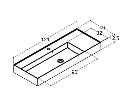 Dansani Luna Azym 121 asymmetrisk håndvask t/møbel - Venstre - 1 hanehul Dansani Luna Azym 121 asymmetrisk håndvask t/møbel - Venstre - 1 hanehul
