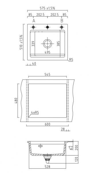 Lavabo Kara 57 keramik k&oslash;kkenvask - Mat sort m/krom afl&oslash;b