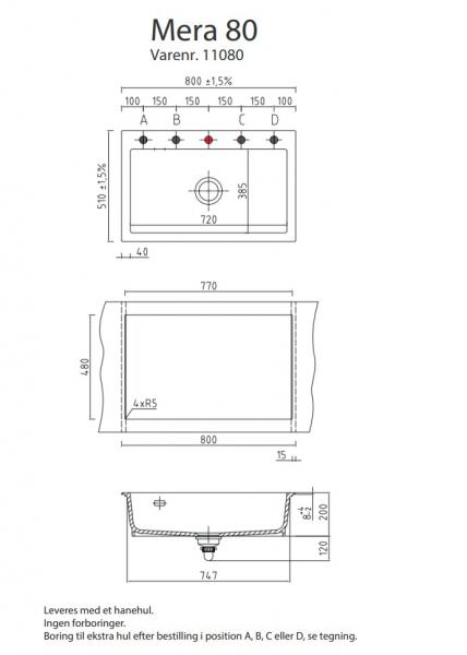 Lavabo Mera 80 porcel&aelig;nsk&oslash;kkenvask - Sort afl&oslash;b