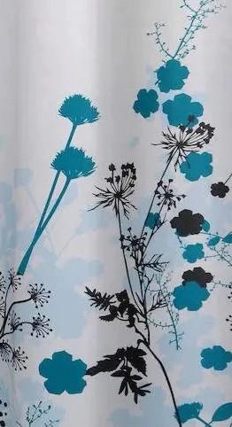 Hefe badeforhæng m/blå blomster 120 x 200 cm Hefe badeforhæng m/blå blomster 120 x 200 cm