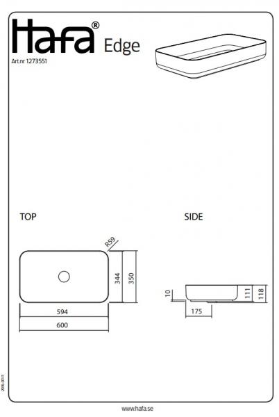 Hafa Edge Smooth 60 fritst&aring;ende bowlevask - Uden overl&oslash;b
