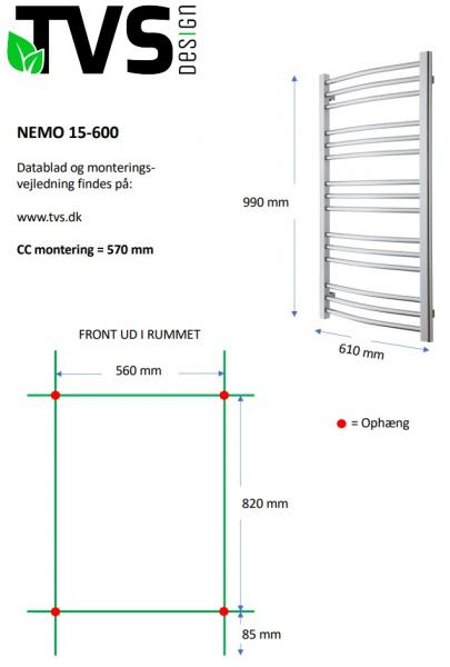 TVS Nemo 15 håndklædetørrer - 61x99 cm - Sort TVS Nemo 15 håndklædetørrer - 61x99 cm - Sort