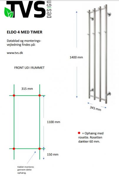 TVS Eldo 4 h&aring;ndkl&aelig;det&oslash;rrer m/timer - 34,5x140 cm - Hvid