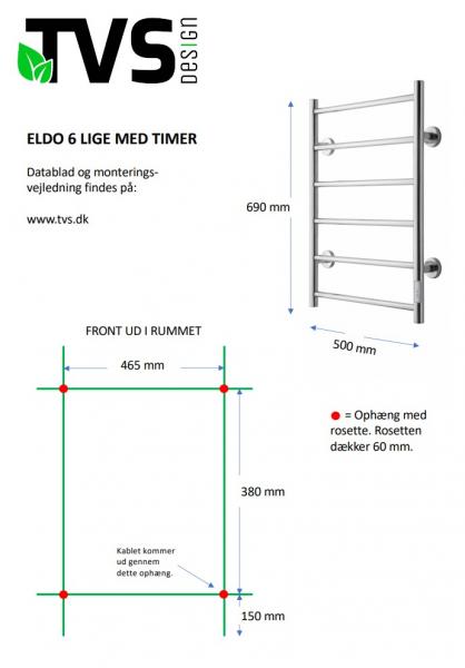 TVS Eldo 6 håndklædetørrer lige - 50x69 cm - Poleret rustfrit stål TVS Eldo 6 håndklædetørrer lige - 50x69 cm - Poleret rustfrit stål