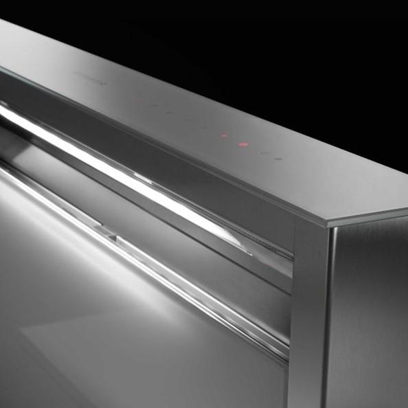 Eico Fabula W PLUS indbygget emhætte t/ bordplade - Rustfrit stål m/hvid glas Eico Fabula W PLUS indbygget emhætte t/ bordplade - Rustfrit stål m/hvid glas