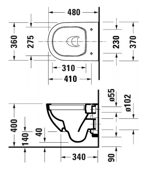 Duravit D-code 48 kompakt rimless væghængt toilet Duravit D-code 48 kompakt rimless væghængt toilet