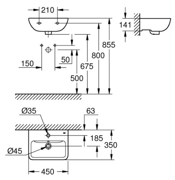 Grohe Start Edge 45 h&aring;ndvask t/v&aelig;g - 1 hanehul