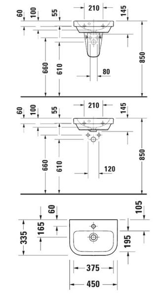 Duravit D-code 45 h&aring;ndvask t/v&aelig;g - 1 hanehul