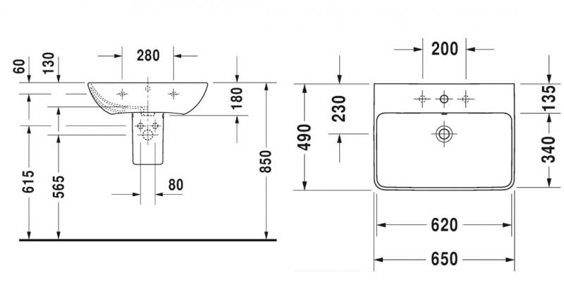 Duravit ME by Starck 65 håndvask t/væg Duravit ME by Starck 65 håndvask t/væg