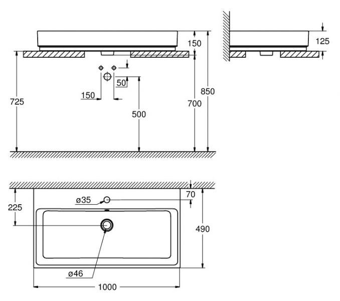 Grohe Cube 100 bowlevask op til væg - 1/3 hanehul - Med overløb - PureGuard Grohe Cube 100 bowlevask op til væg - 1/3 hanehul - Med overløb - PureGuard
