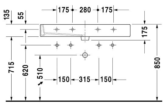 Duravit Vero 100 h&aring;ndvask t/v&aelig;g eller m&oslash;bel - 2 hanehuller