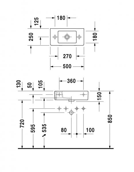 Duravit Vero 50 h&aring;ndvask t/v&aelig;g eller m&oslash;bel - Venstre - Wondergliss