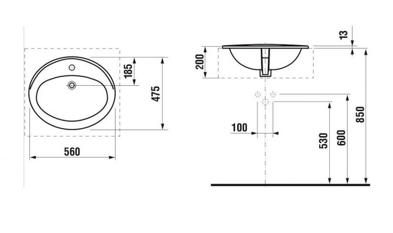 Jika Ibon 56 h&aring;ndvask t/nedf&aelig;ldning - 1 hanehul - LCC