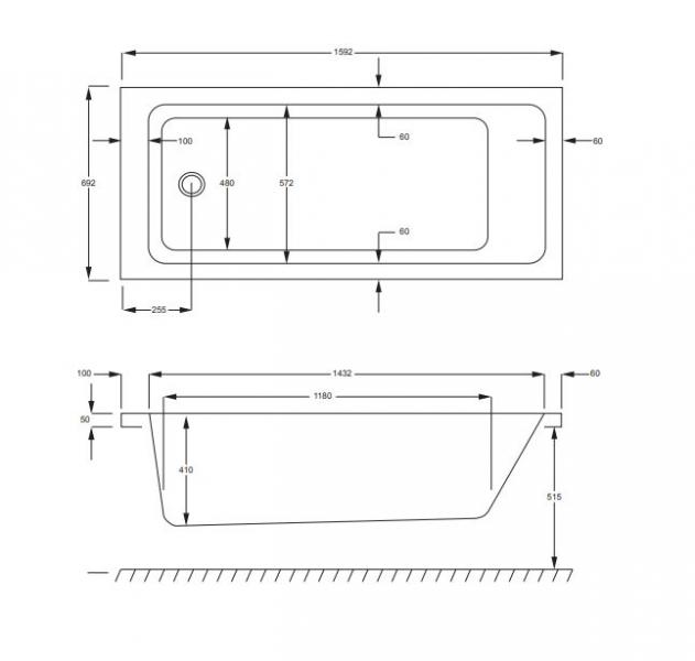 Strømberg Quantum badekar t/indbygning - 160 x 70 - 1 ryglæn - m/Carronite Strømberg Quantum badekar t/indbygning - 160 x 70 - 1 ryglæn - m/Carronite
