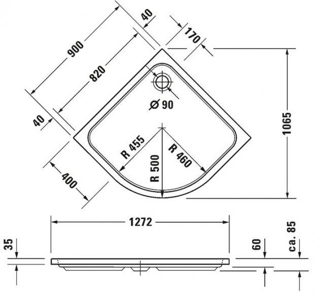 Duravit D-Code brusekar til hj&oslash;rne 900x900mm
