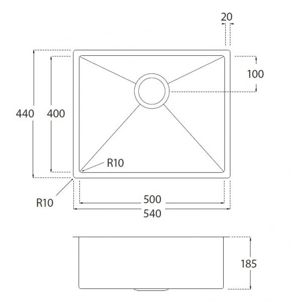 Lavabo Kubus 500 Soft k&oslash;kkenvask - Messing PVD