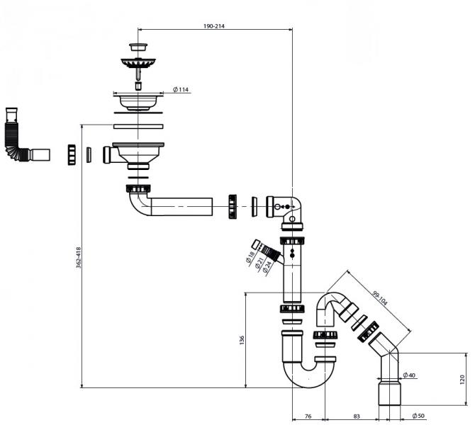 Lavabo Topline S2 bundventils&aelig;t inkl. vandl&aring;s
