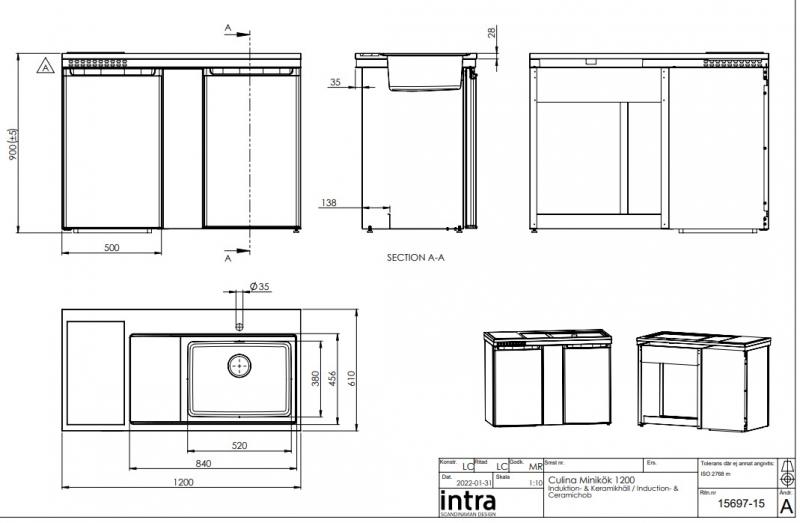 Intra Culina 120 minikøkken m/keramisk kogeplade - Højre Intra Culina 120 minikøkken m/keramisk kogeplade - Højre