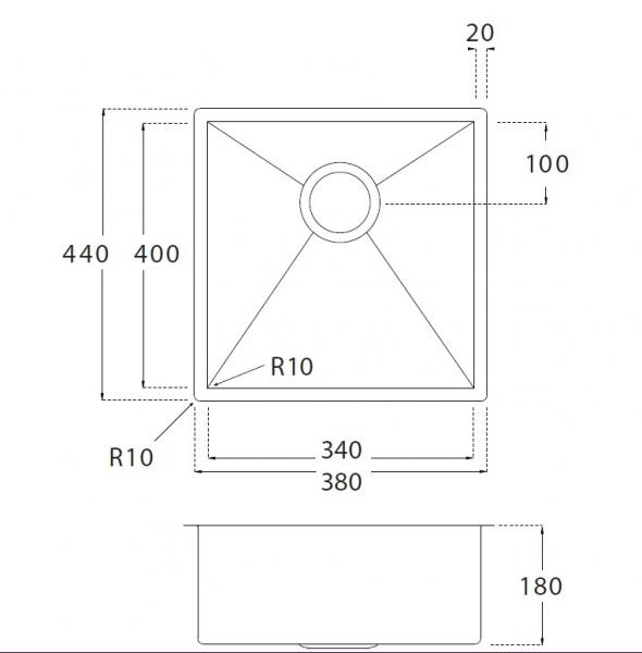 Lavabo Kubus 340 soft k&oslash;kkenvask