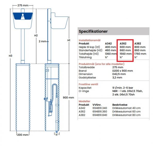 Frostfri drikkeautomat til køer og heste - 60 cm Frostfri drikkeautomat til køer og heste - 60 cm