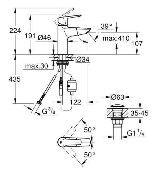 Grohe Start M håndvaskarmatur m/udtræksbruser - Krom Grohe Start M håndvaskarmatur m/udtræksbruser - Krom