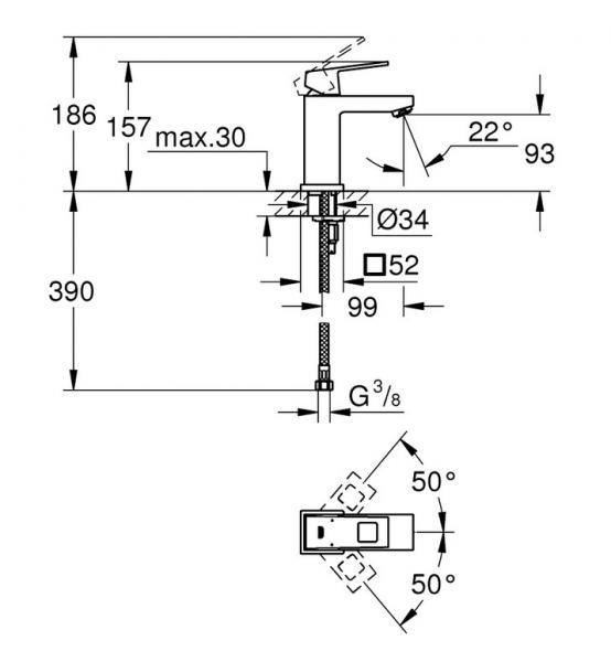 Grohe Eurocube S håndvaskarmatur Eco u/bundventil Grohe Eurocube S håndvaskarmatur Eco u/bundventil
