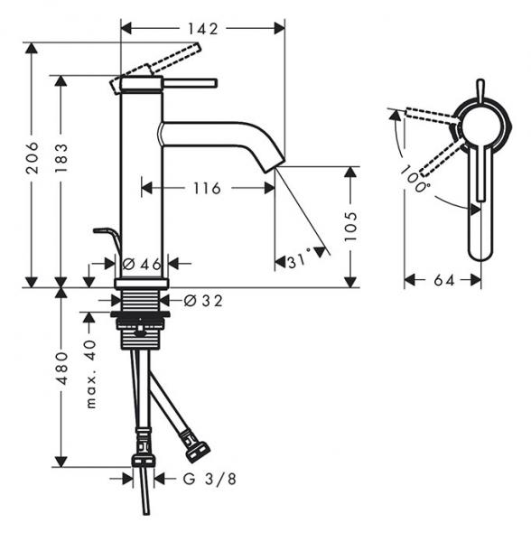 hansgrohe Tecturis S h&aring;ndvaskarmatur 110 m/CoolStart, EcoSmart+ og l&oslash;ft-op bundventil - Mat hvid