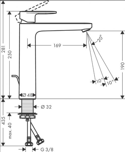 hansgrohe Vernis Blend h&aring;ndvaskarmatur til bowlevask 190 m/l&oslash;ft-op- bundventil i metal - Krom