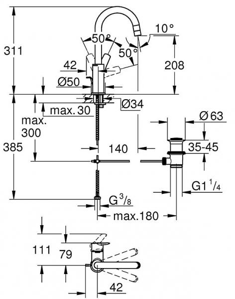 Grohe Start h&aring;ndvaskarmatur L m/bundventil - Krom
